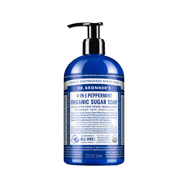 Peppermint Castile Sugar Soap Pump 355ml Dr Bronners