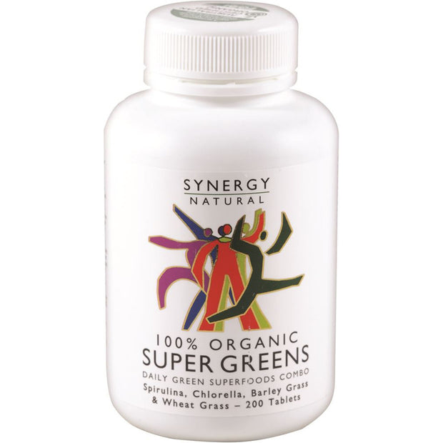 Super Greens Organic Spirulina, Chlorella, Barley Grass, Wheat Grass 200T Synergy